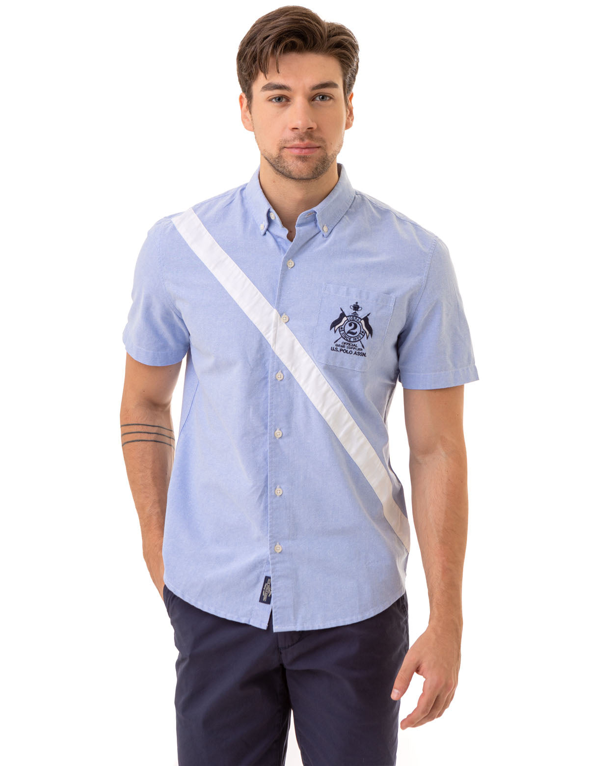 U.S. Polo Assn. - Mens Solid Diagonal Stripe Oxford Woven Shirt - Size S