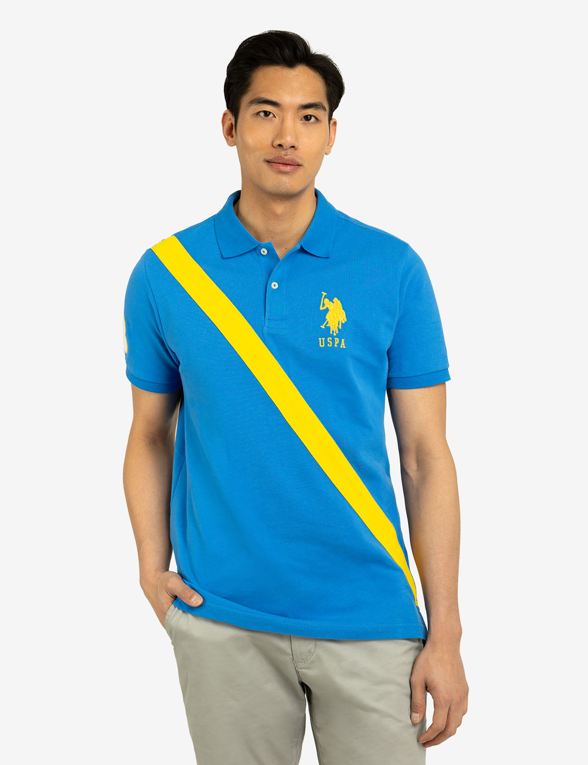 U.S. Polo Assn. - Mens Diagonal Sash Front Pique Polo Shirt - Size XL