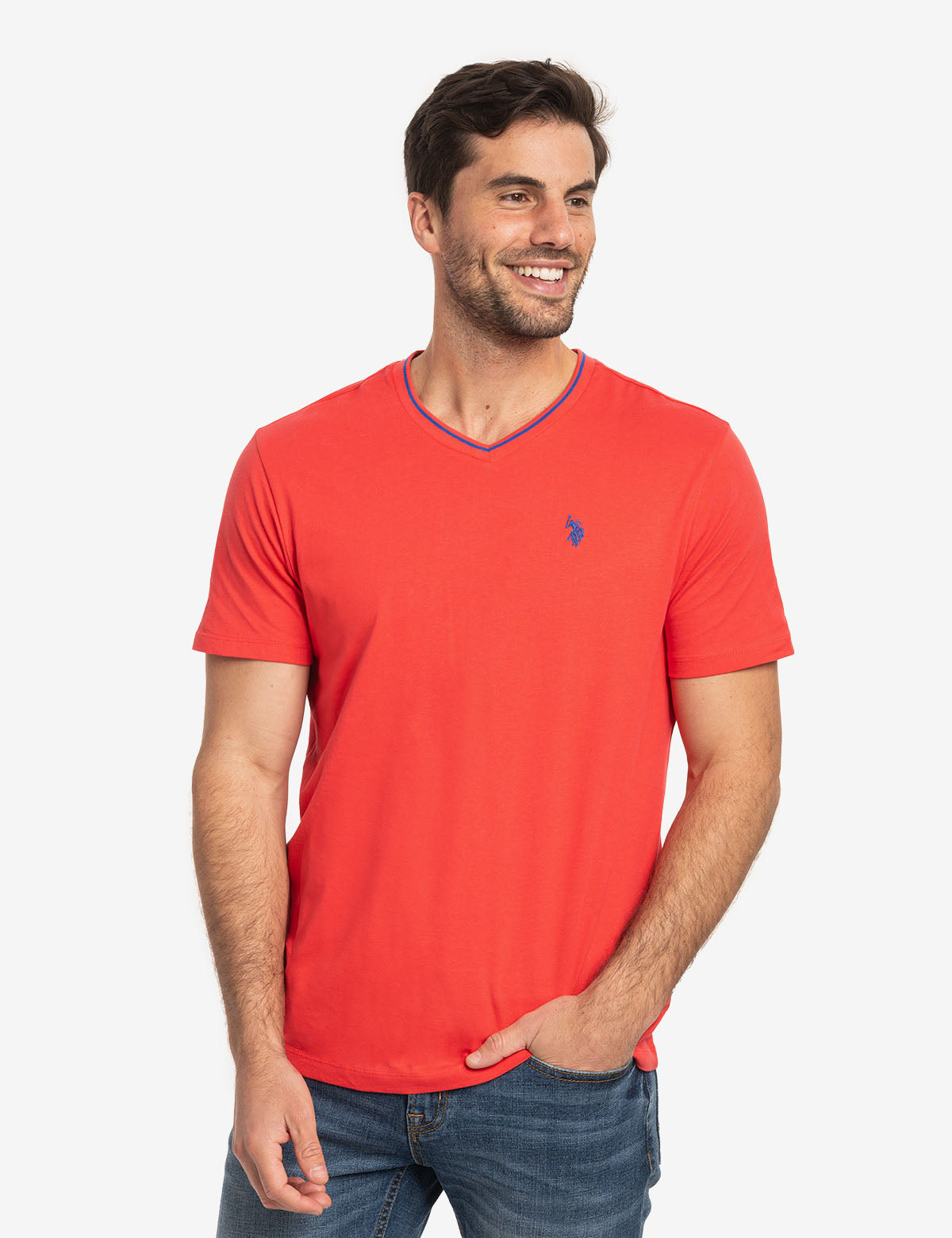 U.S. Polo Assn. - Mens Tipped V-Neck Jersey T-Shirt - Size L