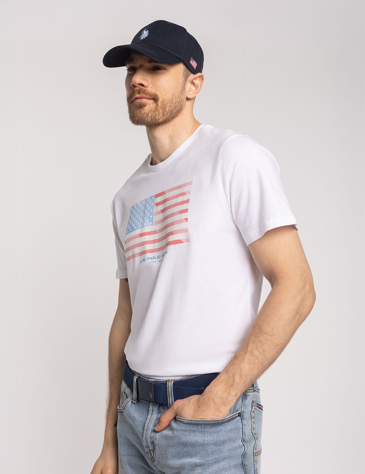 U.S. Polo Assn. - Mens Diagonal Stripes Flag Graphic T-Shirt - Size M