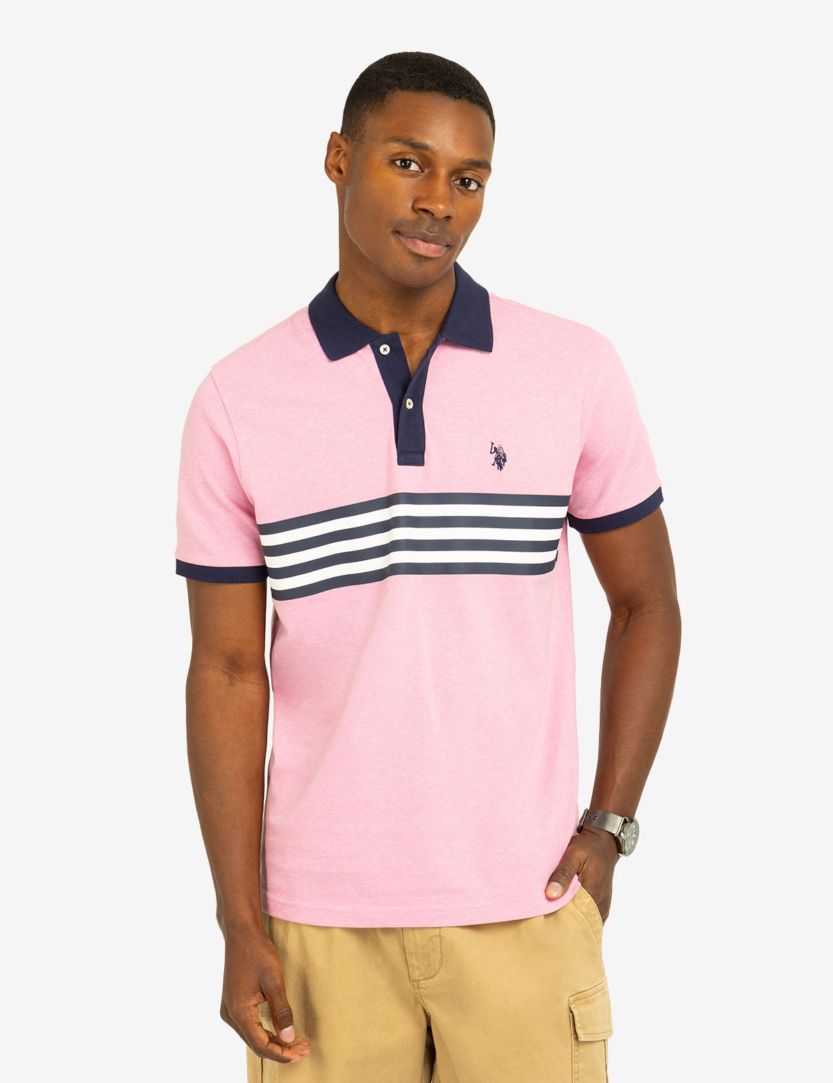 U.S. Polo Assn. - Mens Printed Chest Stripe Pique Polo Shirt - Size M