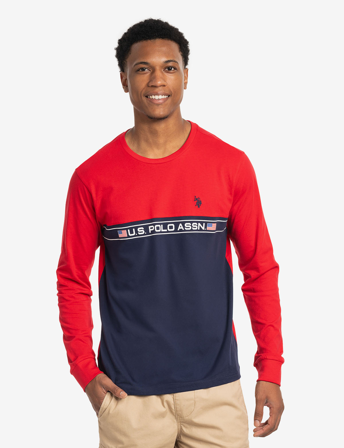 U.S. Polo Assn. - Mens Colorblock Pieced Long Sleeve T-Shirt - Size S