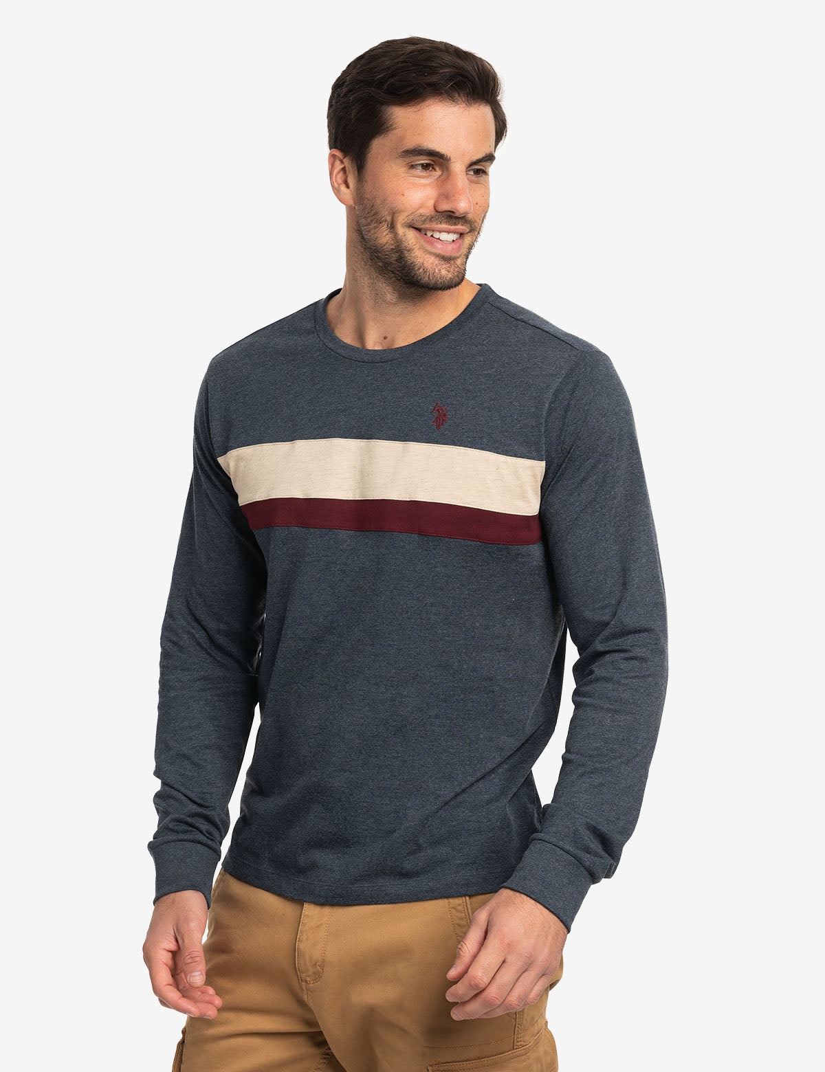 U.S. Polo Assn. - Mens Colorblock Long Sleeve Jersey T-Shirt - Size S