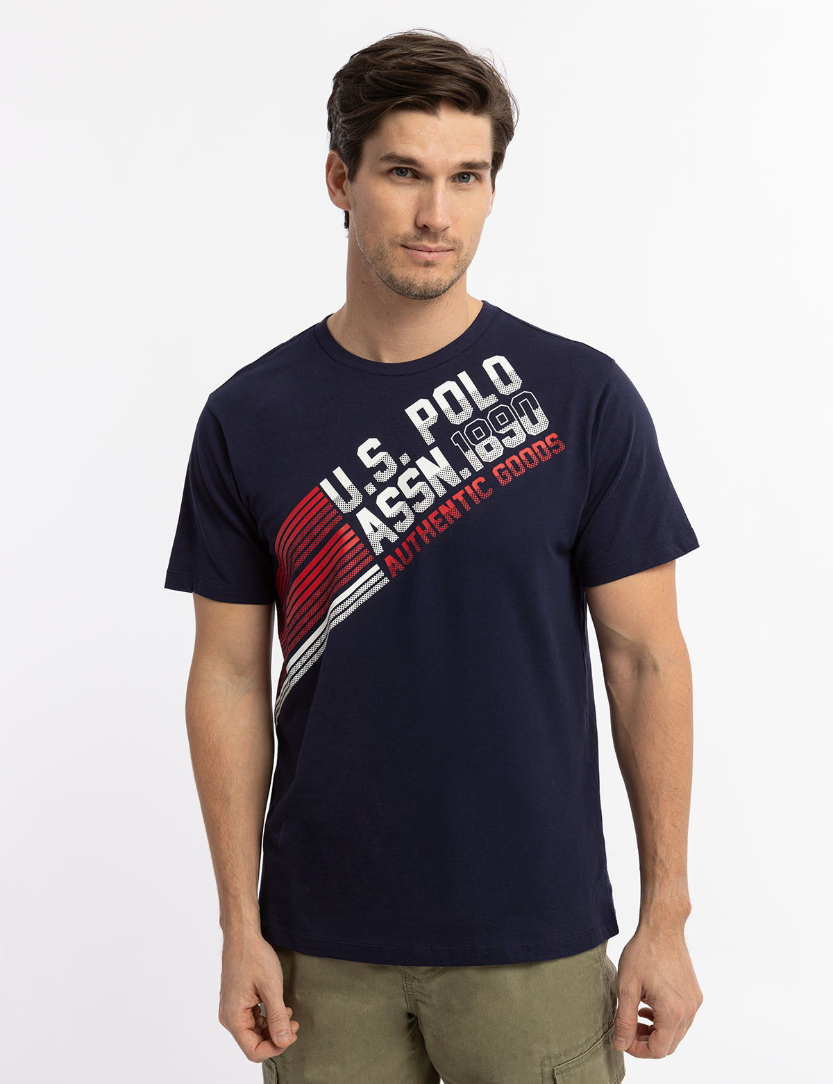 U.S. Polo Assn. - Mens Diagonal Stripe Graphic Jersey T-Shirt - Size S