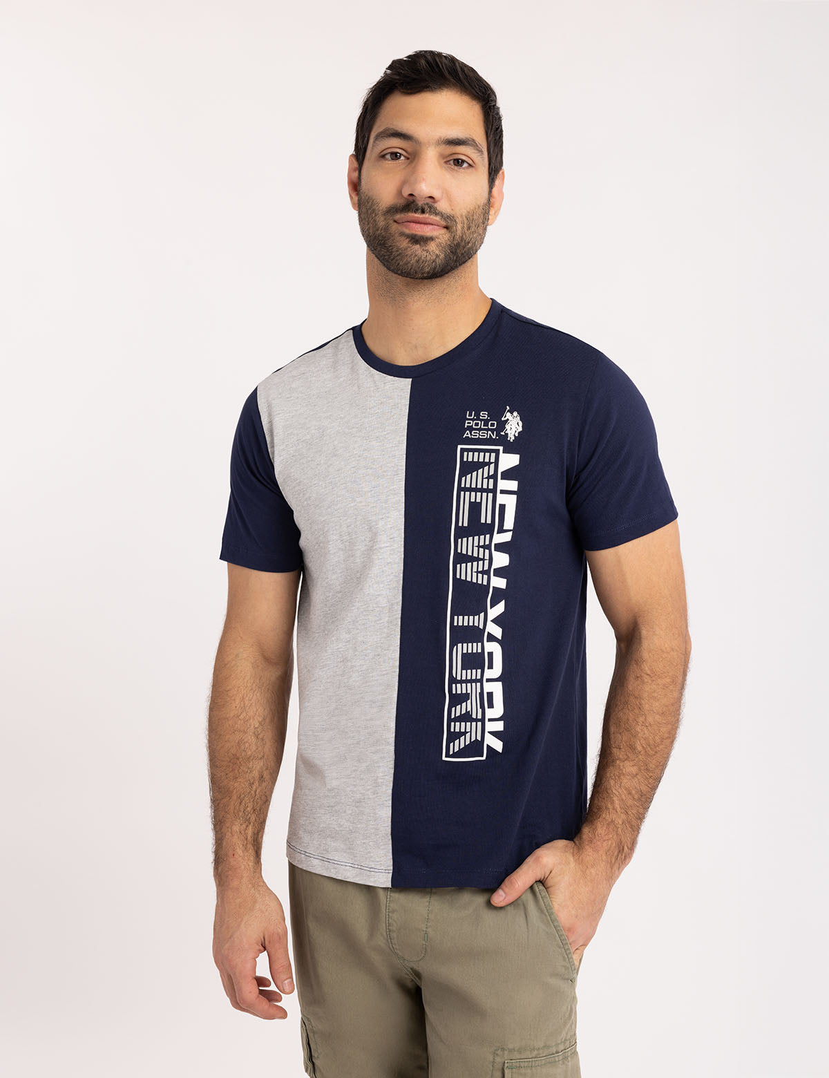 U.S. Polo Assn. - Mens Vertical New York Color Block T-Shirt - Size L