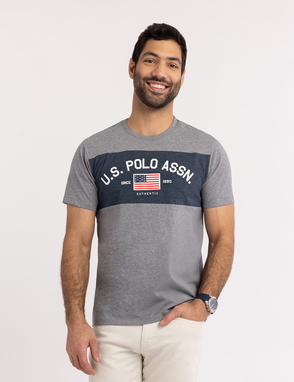 U.S. Polo Assn. - Mens Color Block Flag Print Jersey T-Shirt - Size XX