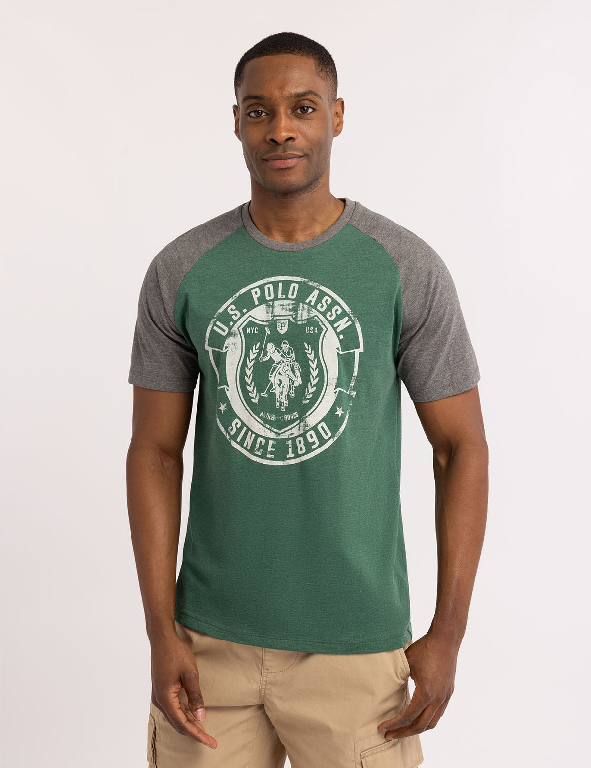 U.S. Polo Assn. - Mens Distressed Graphic Raglan Sleeve T-Shirt - Size S