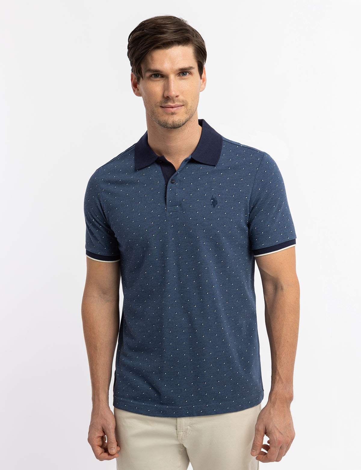 U.S. Polo Assn. - Mens Double Square Dot Pique Polo Shirt - Size S