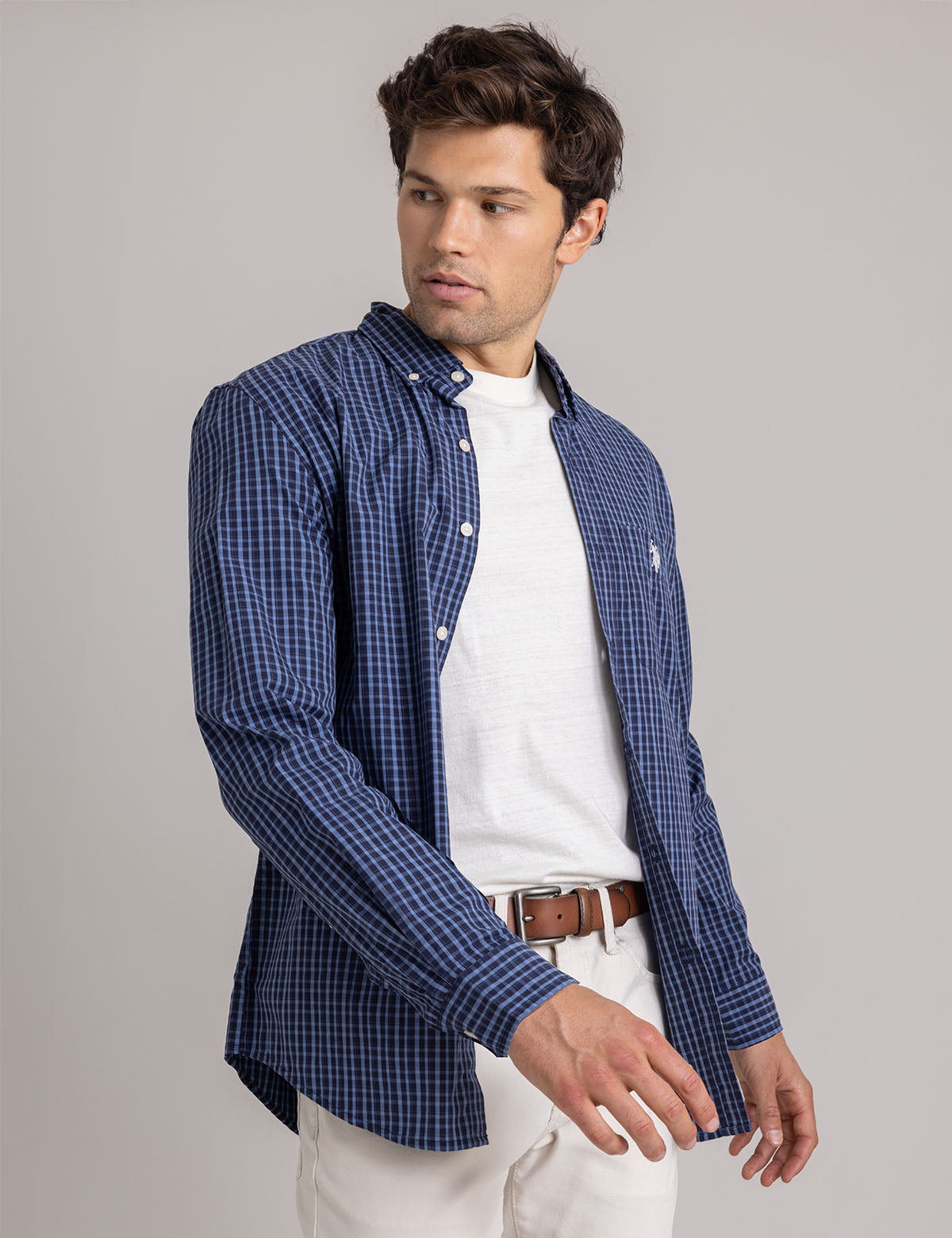 U.S. Polo Assn. - Mens Small Plaid Peached Poplin Shirt - Size S