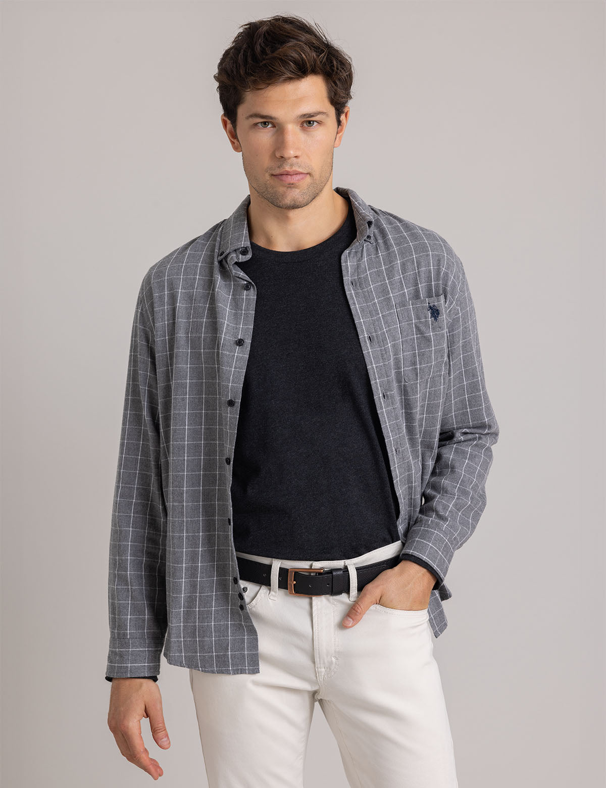 U.S. Polo Assn. - Mens Heathered Peached Twill Long Sleeve Shirt - Size XX