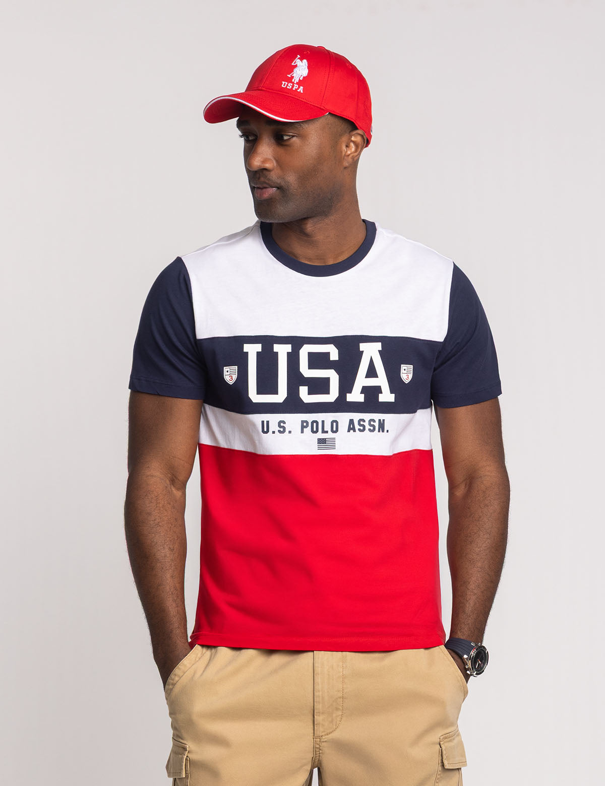 U.S. Polo Assn. - Mens Color Block Usa Jersey Crew Neck T-Shirt - Size S