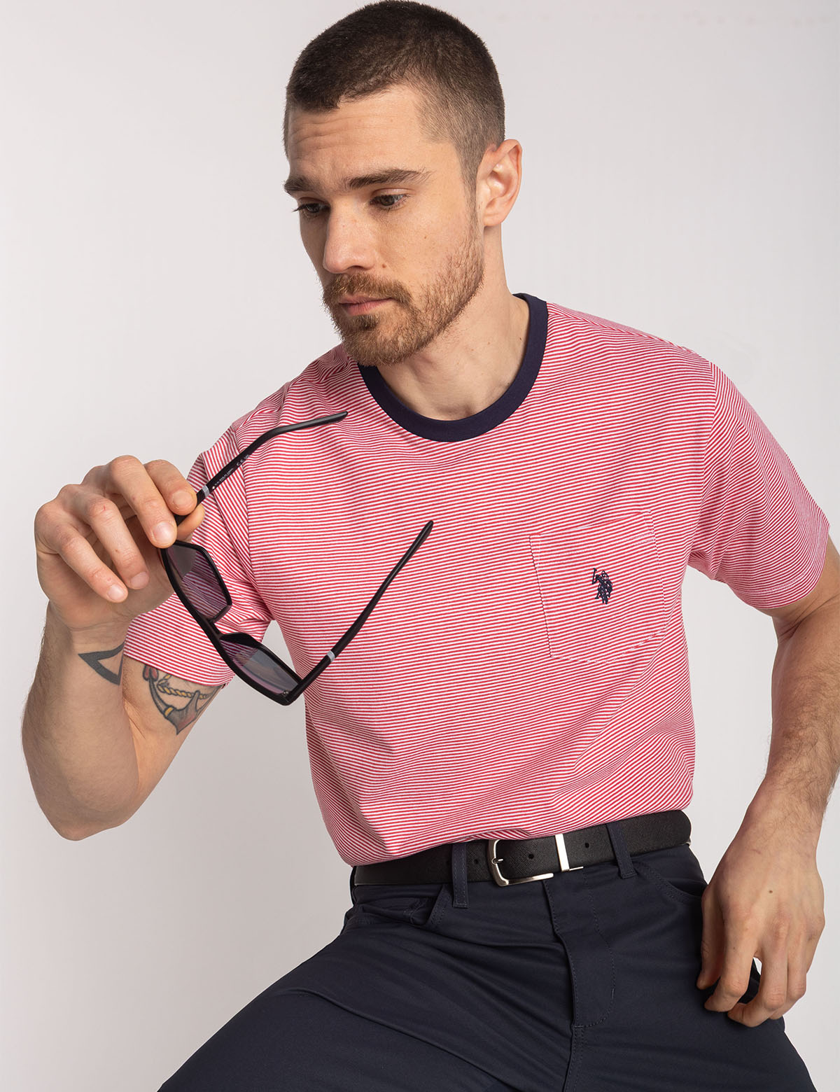 U.S. Polo Assn. - Mens Yarn Dye Stripe Jersery T-Shirt With Pocket - Size S