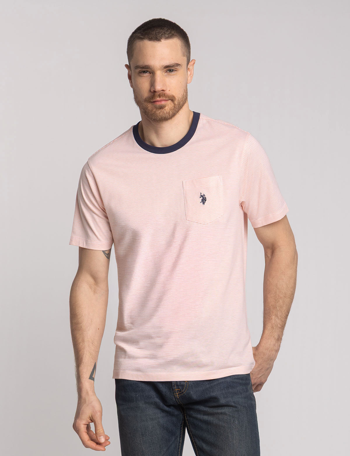 U.S. Polo Assn. - Mens Yarn Dye Stripe Jersery T-Shirt With Pocket - Size L