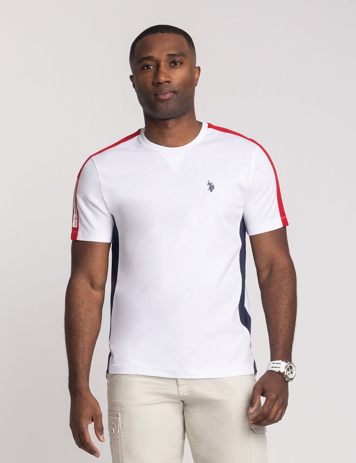 U.S. Polo Assn. - Mens Shoulder Tricot Tape Jersey Color Block T-Shirt - Size XX