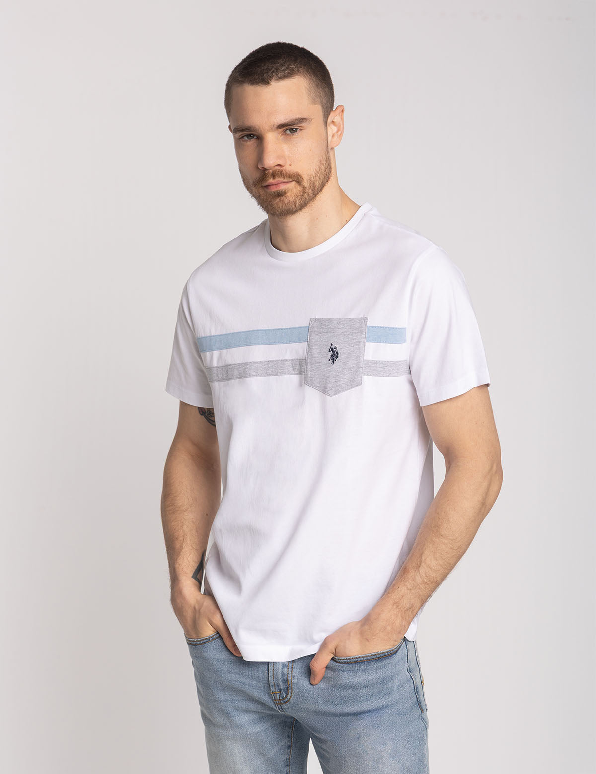 U.S. Polo Assn. - Mens Dual Stripe Jersey T-Shirt With Chest Pocket - Size L