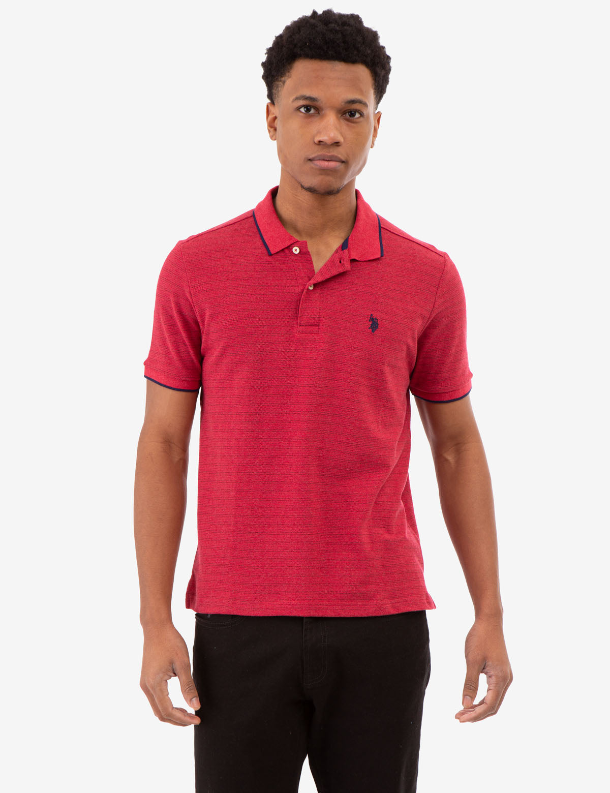 U.S. Polo Assn. - Mens Jacquard Marled Stripe Polo Shirt - Size XL