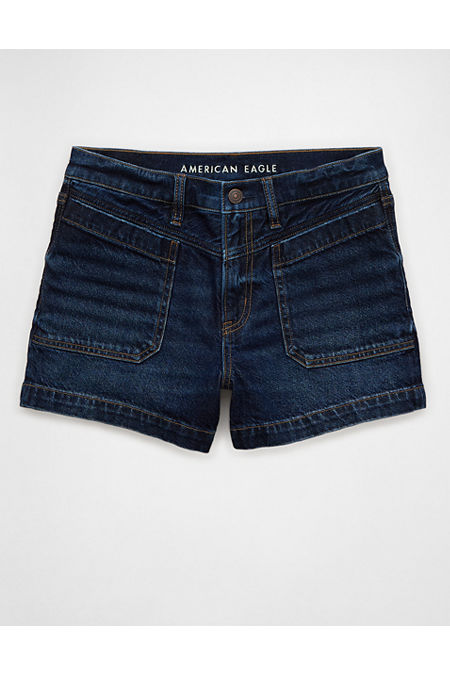 AE Strigid Super High-Waisted Relaxed Denim Short Women's Dark Indigo Wash 00