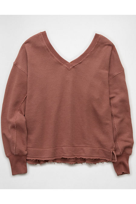 AE Saltwash Double V-Neck Sweatshirt Women's Rust XS