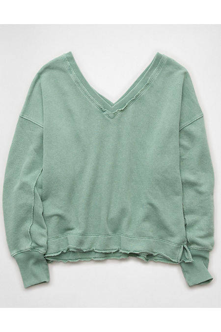 AE Saltwash Double V-Neck Sweatshirt Women's Dried Sage XS