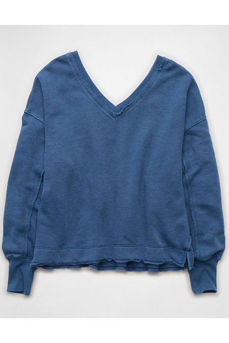 AE Saltwash Double V-Neck Sweatshirt Women's Indigo S