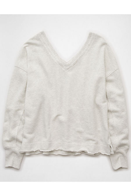 AE Saltwash Double V-Neck Sweatshirt Women's Light Heather Gray XXL