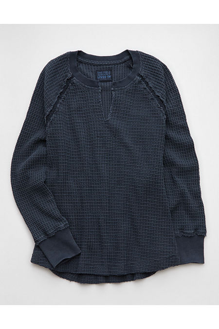 AE Big Hug Notch Neck Waffle Sweatshirt Women's Navy XS