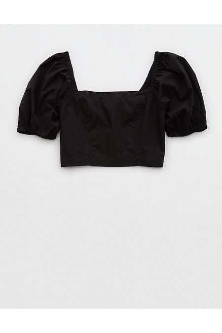 Aerie Puff Sleeve Square Neck Top Women's True Black XL