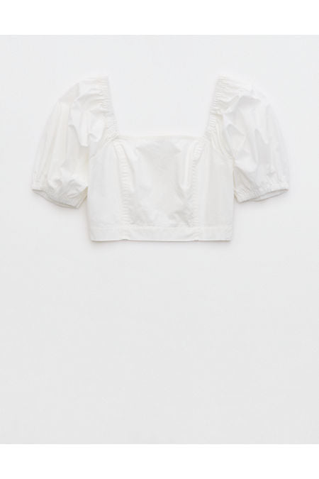 Aerie Puff Sleeve Square Neck Top Women's White S