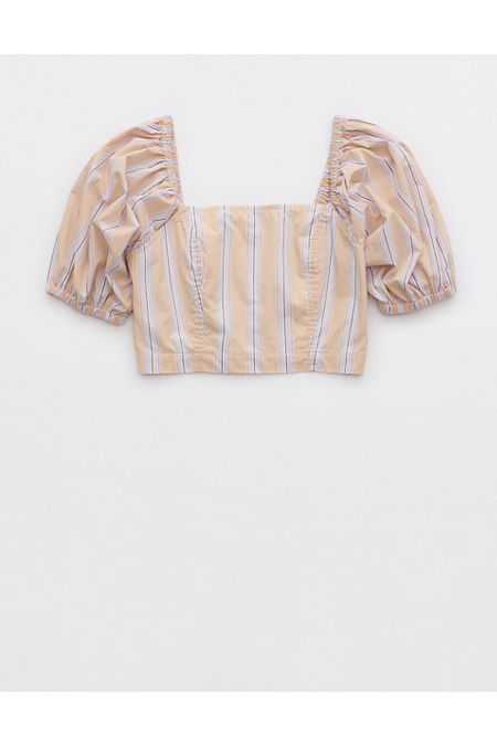 Aerie Puff Sleeve Square Neck Top Women's Sands XL