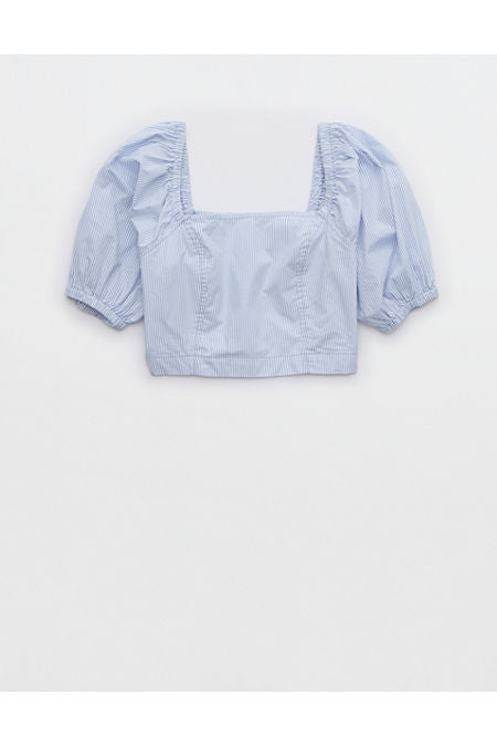 Aerie Puff Sleeve Square Neck Top Women's Monaco Blue XL