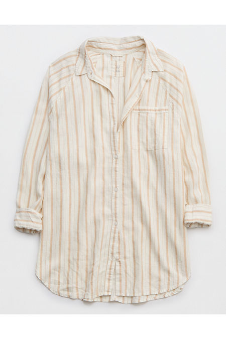 Aerie Linen Blend Coverup Shirt Women's White XXS