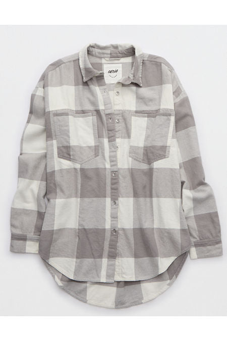 Aerie Anytime Fave Flannel Shirt Women's Stone Gray L