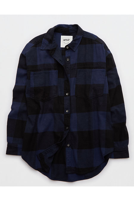 Aerie Anytime Fave Flannel Shirt Women's Navy XXS