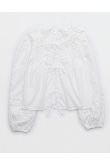 Aerie Long Sleeve Tie Front Top Women's White S