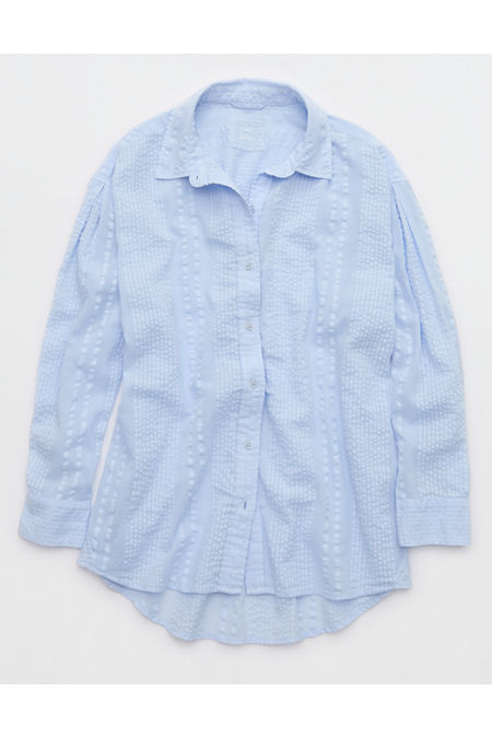 Aerie Seersucker Coverup Shirt Women's Eyelet Blue S