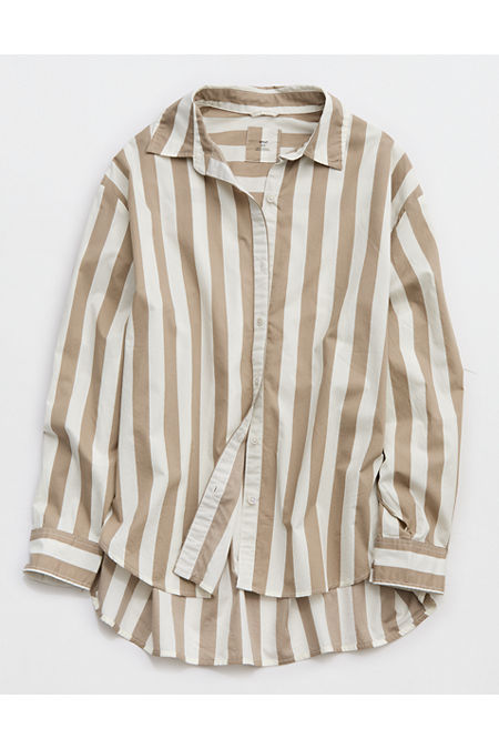 Aerie Good Day Button Down Shirt Women's Beige M