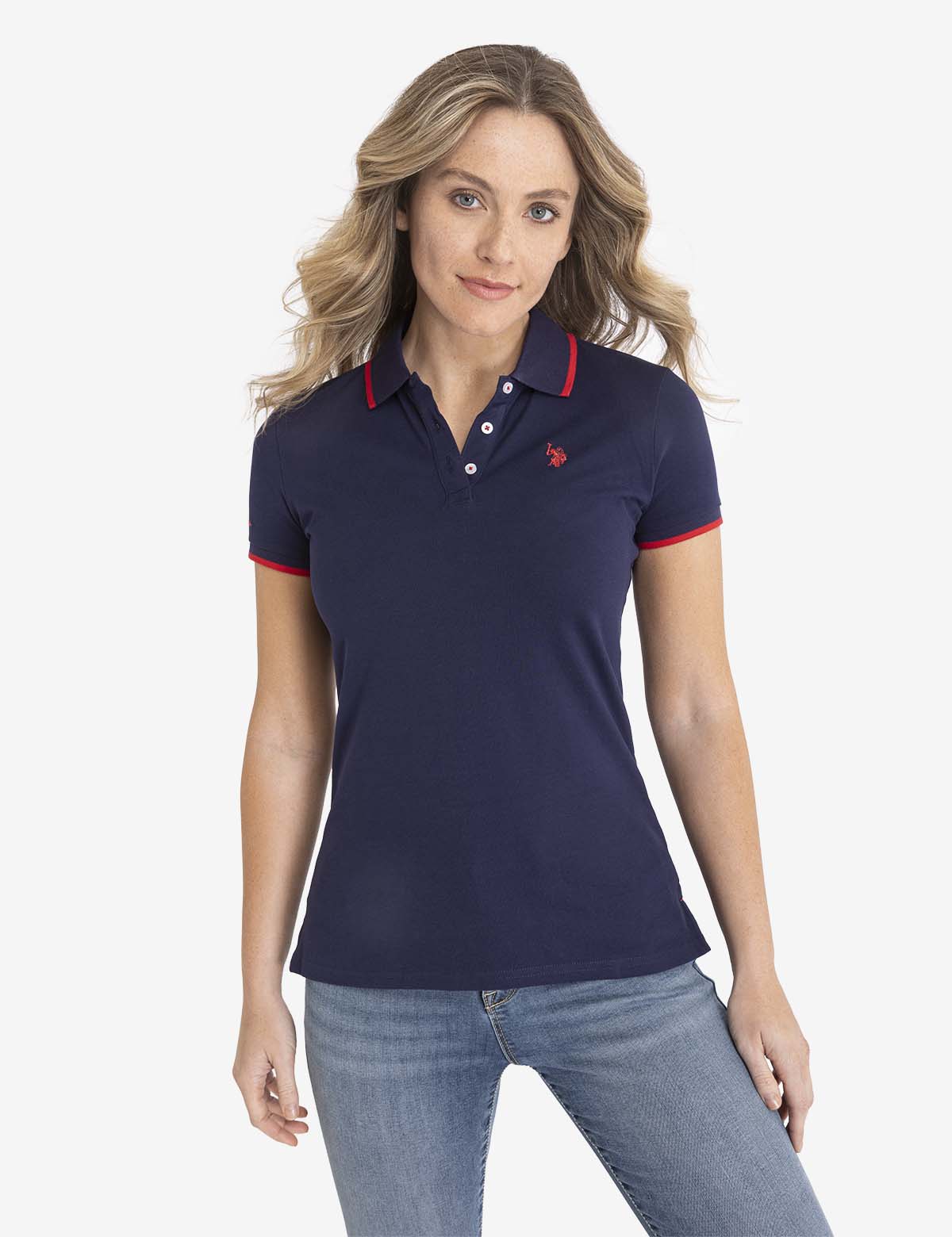 U.S. Polo Assn. - Womens Tipped Solid Polo Shirt - Size XL