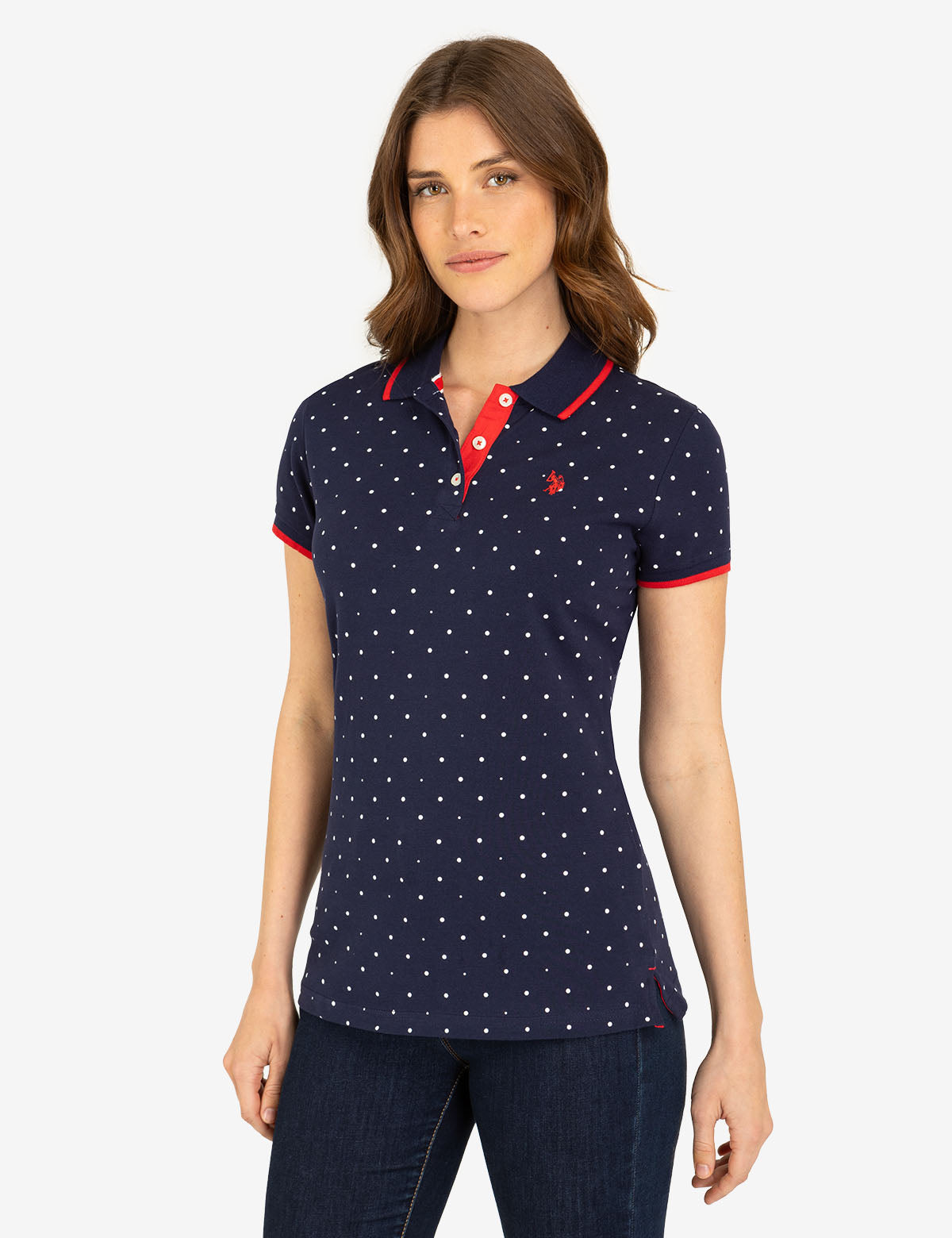 U.S. Polo Assn. - Womens Dot Print Polo Shirt - Size XS