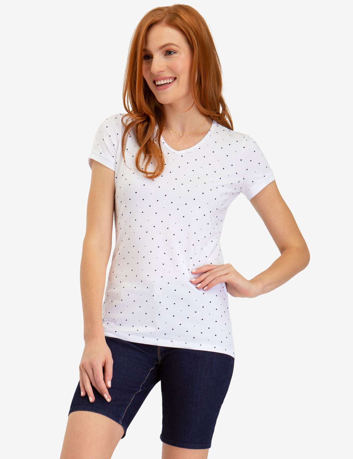U.S. Polo Assn. - Womens Dot V-Neck T-Shirt - Size XS