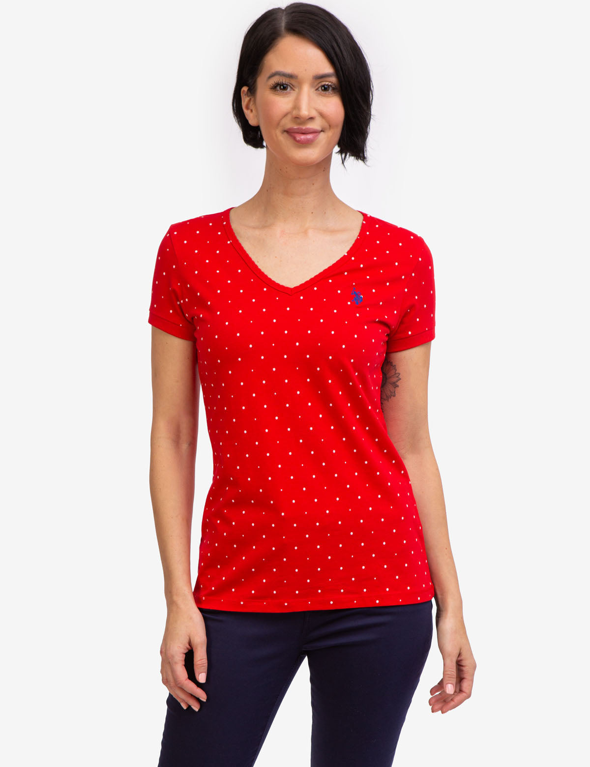U.S. Polo Assn. - Womens Dot V-Neck T-Shirt - Size S