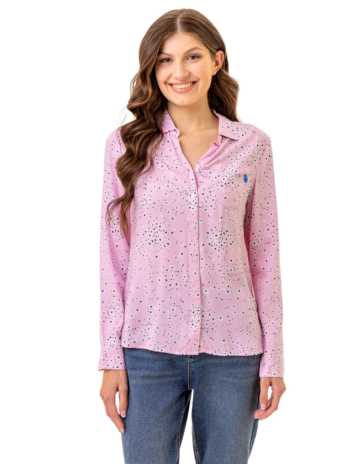 U.S. Polo Assn. - Womens Long Sleeve Printed Woven Shirt - Size L