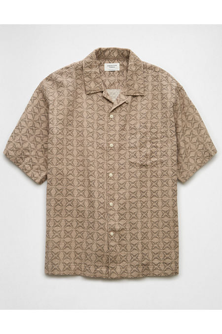 AE Poolside Printed Button-Up Shirt Men's Desert Khaki XL