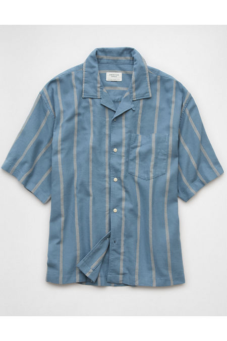 AE Poolside Striped Button-Up Shirt Men's Retro Indigo Stripe XXXL