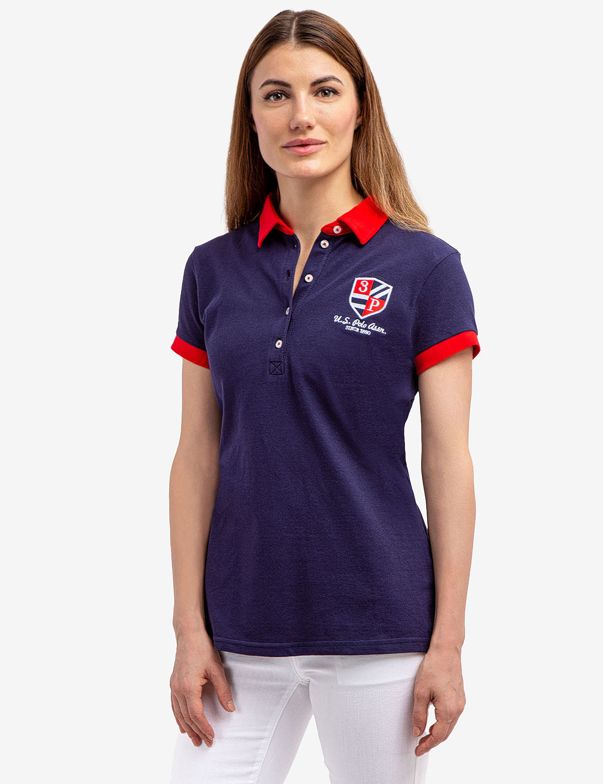 U.S. Polo Assn. - Womens Short Sleeve Crest Patch Polo Shirt - Size S