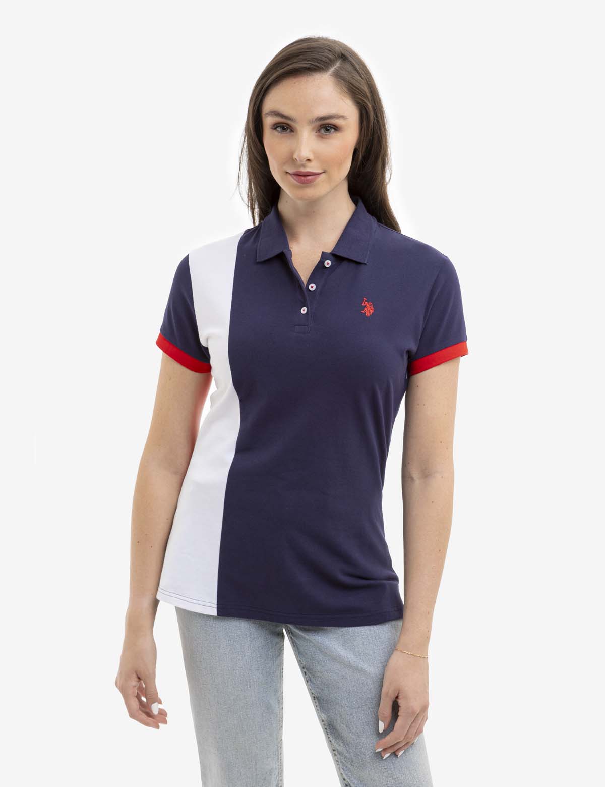 U.S. Polo Assn. - Womens Pieced Stripe Polo Shirt - Size S