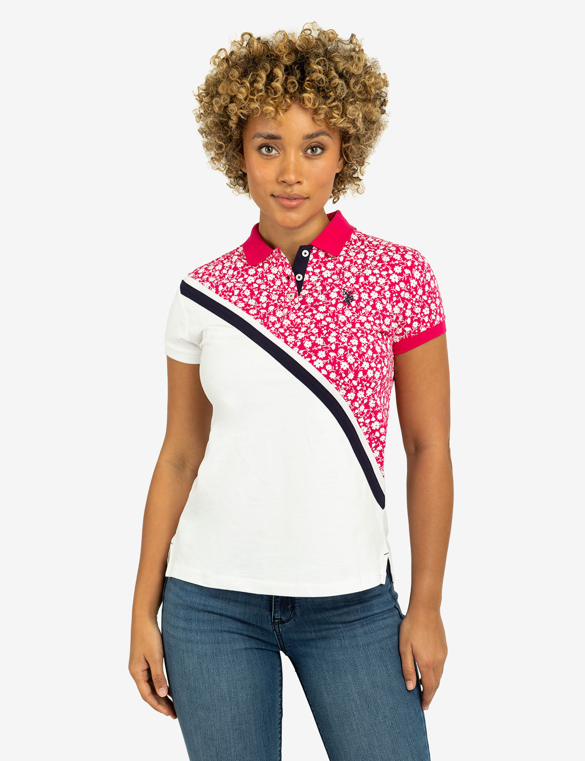 U.S. Polo Assn. - Womens Ditsy Diagonal Colorblock Polo Shirt - Size M