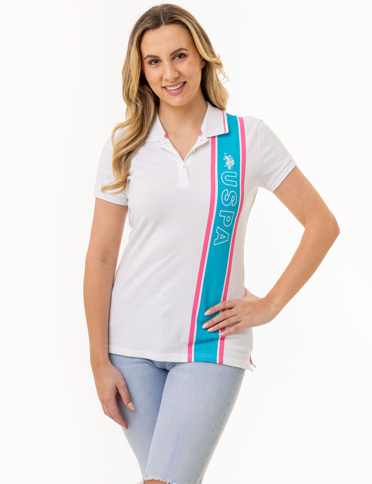 U.S. Polo Assn. - Womens USPA Grpahic Stripe Polo Shirt - Size L