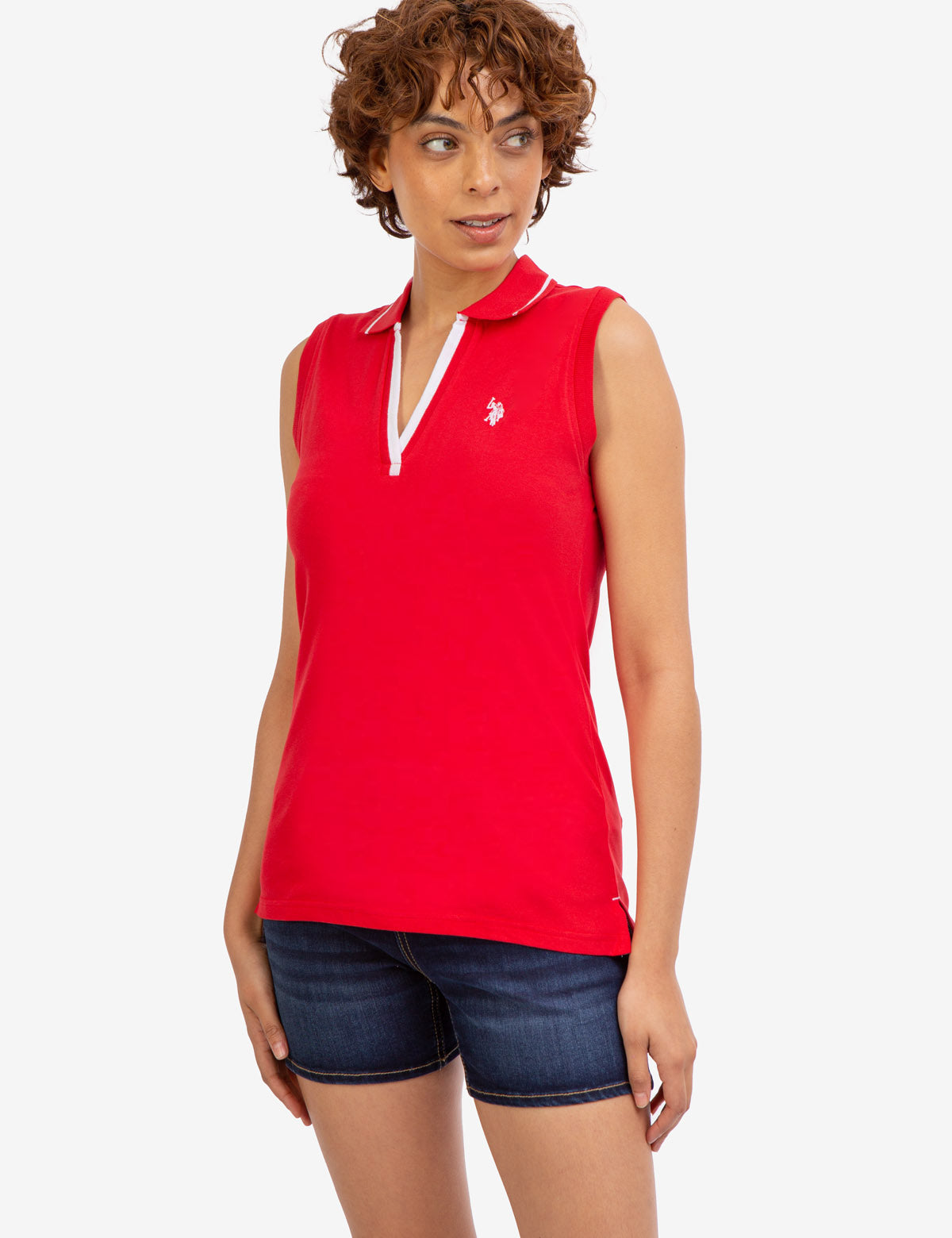 U.S. Polo Assn. - Womens Open Placket Sleeveless Polo Shirt - Size L