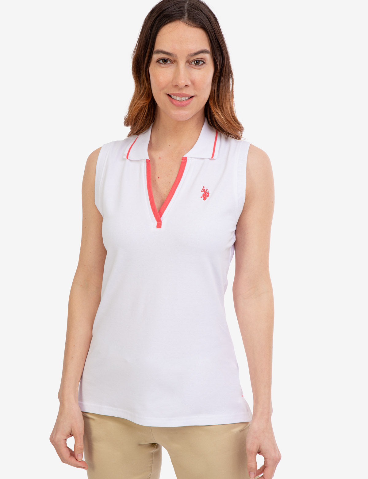 U.S. Polo Assn. - Womens Open Placket Sleeveless Polo Shirt - Size XL