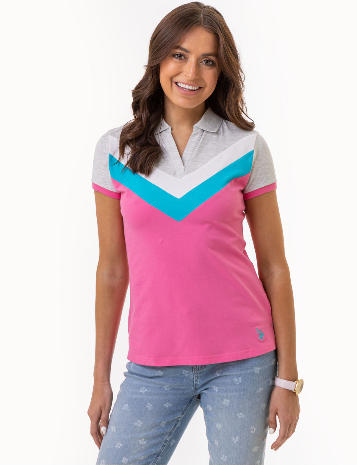 U.S. Polo Assn. - Womens Open Placket Chevron Polo Shirt - Size M